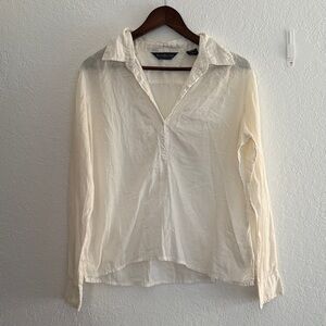 Abercrombie & Fitch Off White Cotton V Neck Collared Button Up Shirt Womens L